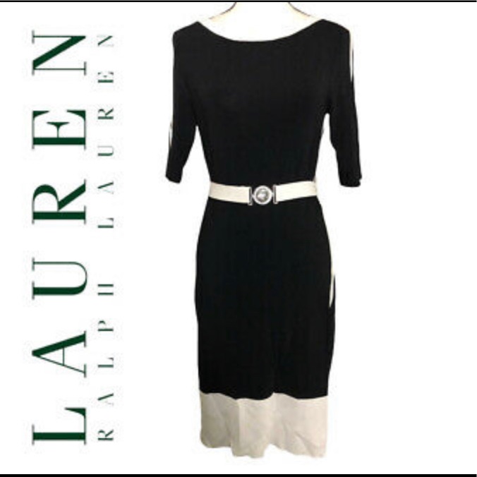 Ralph Lauren Belted Colorblock Midi Dress